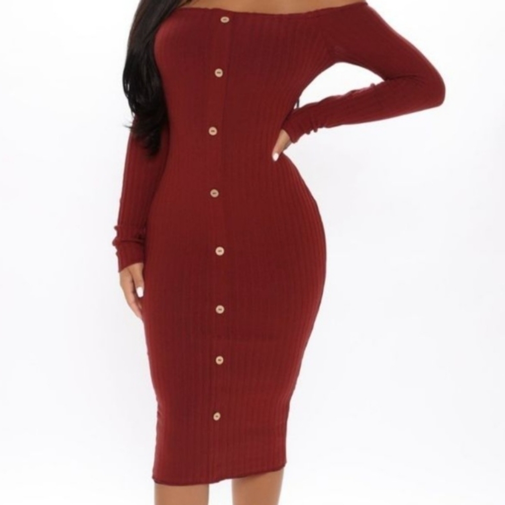 BodyCon Fashion Nova Burnt Orange Midi Dress